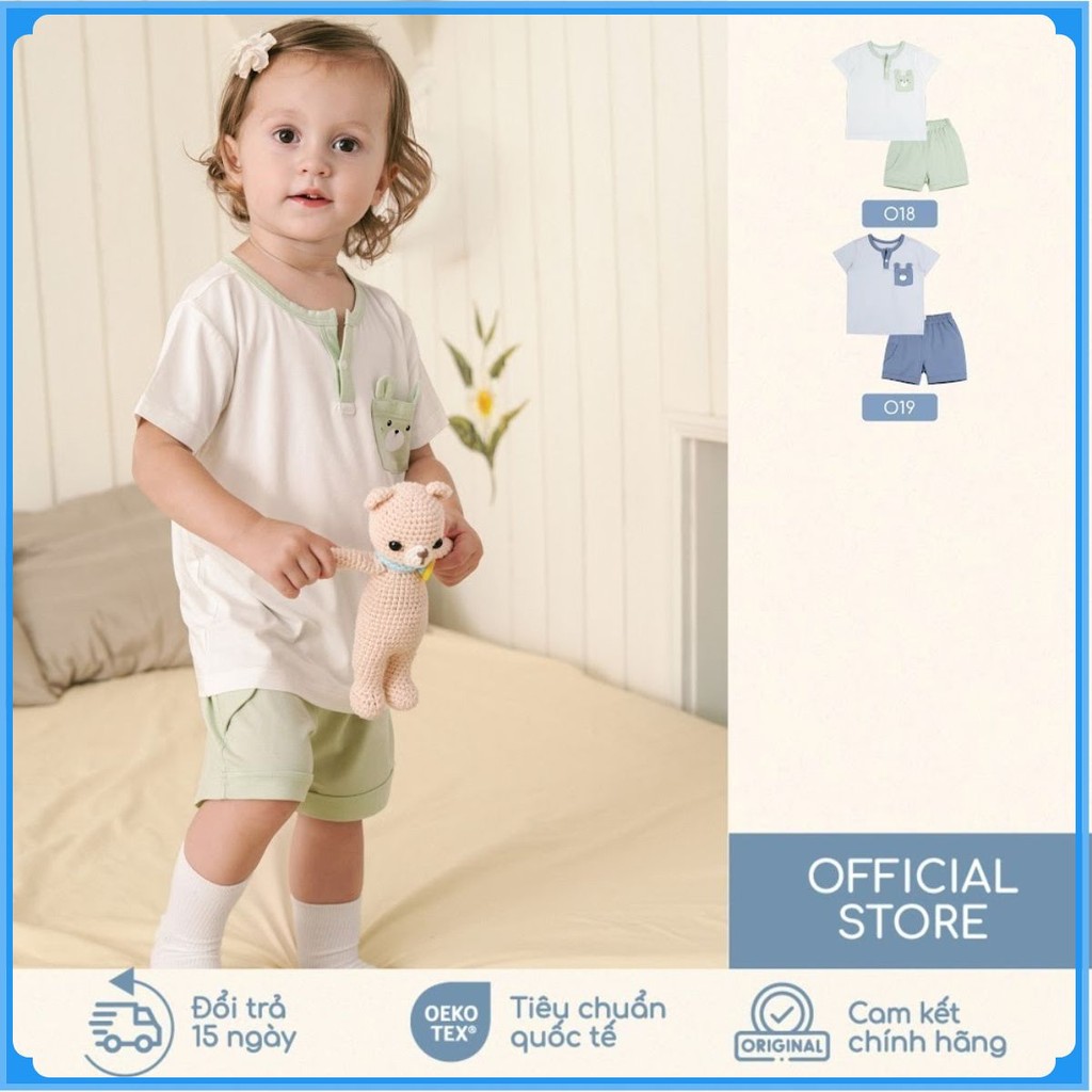 (6M-5Y) Bộ ngắn tay cổ trụ BU Bamboo Cotton BBC130304 | Quần áo Bubaby chính hãng