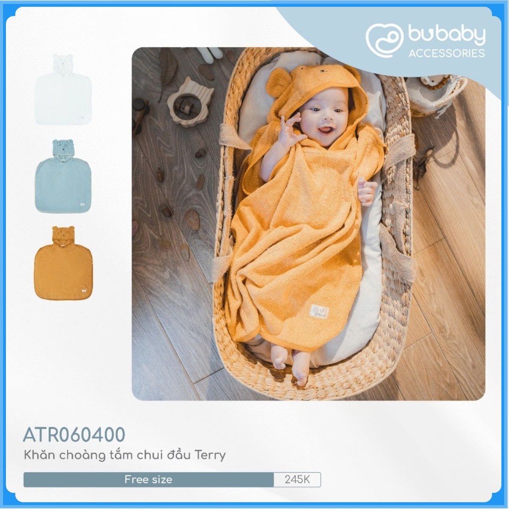 Khăn choàng tắm chui đầu Terry cho bé cotton hữu cơ Bubaby ATR060400 ATR060401 | Phụ kiện BU Baby Chính hãng