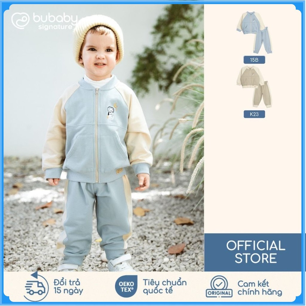 (12M-4Y) Bộ dài tay Kéo khóa Thu đông Bubaby Cotton BCT116101 | Quần áo chính hãng