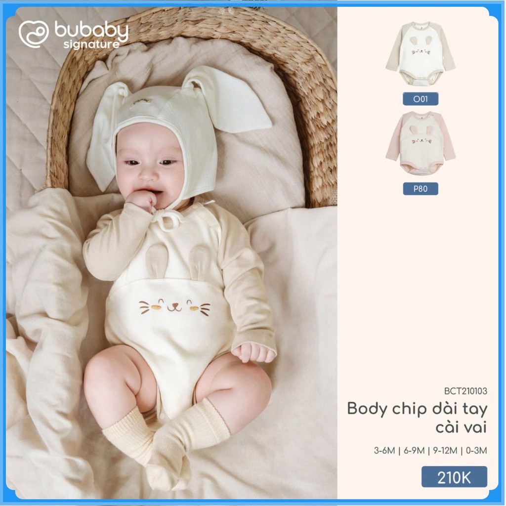 (0M-12M) Set Body chip dài tay cài vai Thu êm cho bé Bubaby Cotton BCT210103 | Body BU chính hãng
