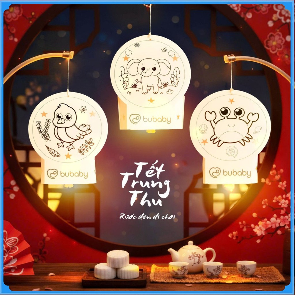 Lồng đèn Trung thu sáng tạo Tô màu - Lắp ghép - Có đèn nháy cho bé yêu