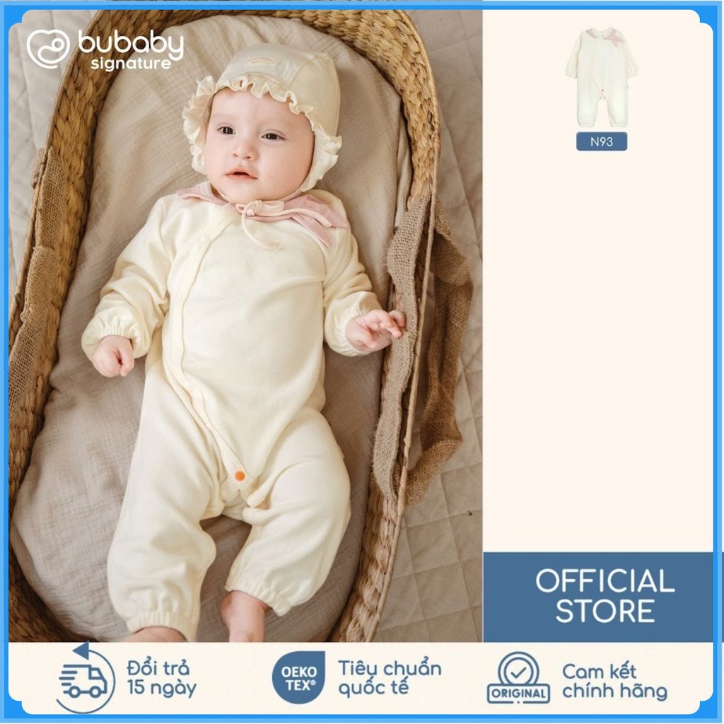 (NB-3M) Body dài tay cài chéo cổ Peter Pan Thu êm cho bé gái Bubaby Cotton BCT2108PP | BU Baby chính hãng