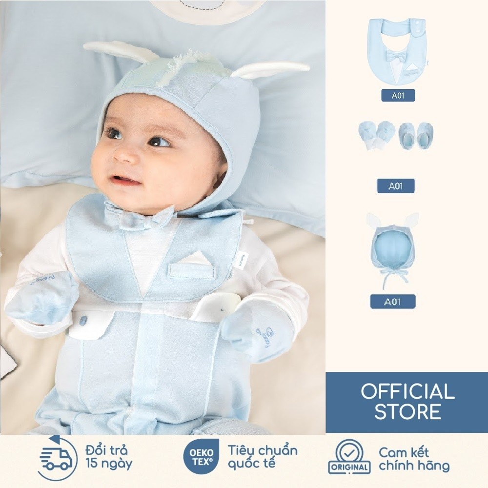 BU Baby Set phụ kiện Yếm Giả vest, Mũ Bonnet Little Pony, Bao tay bao chân bé trai BU Baby AVC01 | Phụ kiện chính hãng