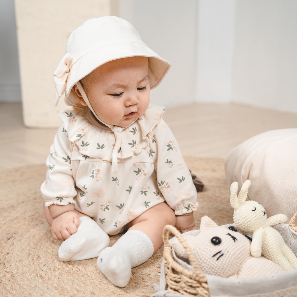 (1M-12M) Bộ đồ liền thân dài tay cài sau cổ bèo Mimo - BCT211002 | Quần áo BU Baby chính hãng