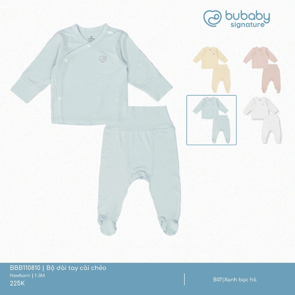(NB-3M) Bộ dài tay cài chéo Bambus - BBB110810 | Quần áo BU Baby Chính hãng