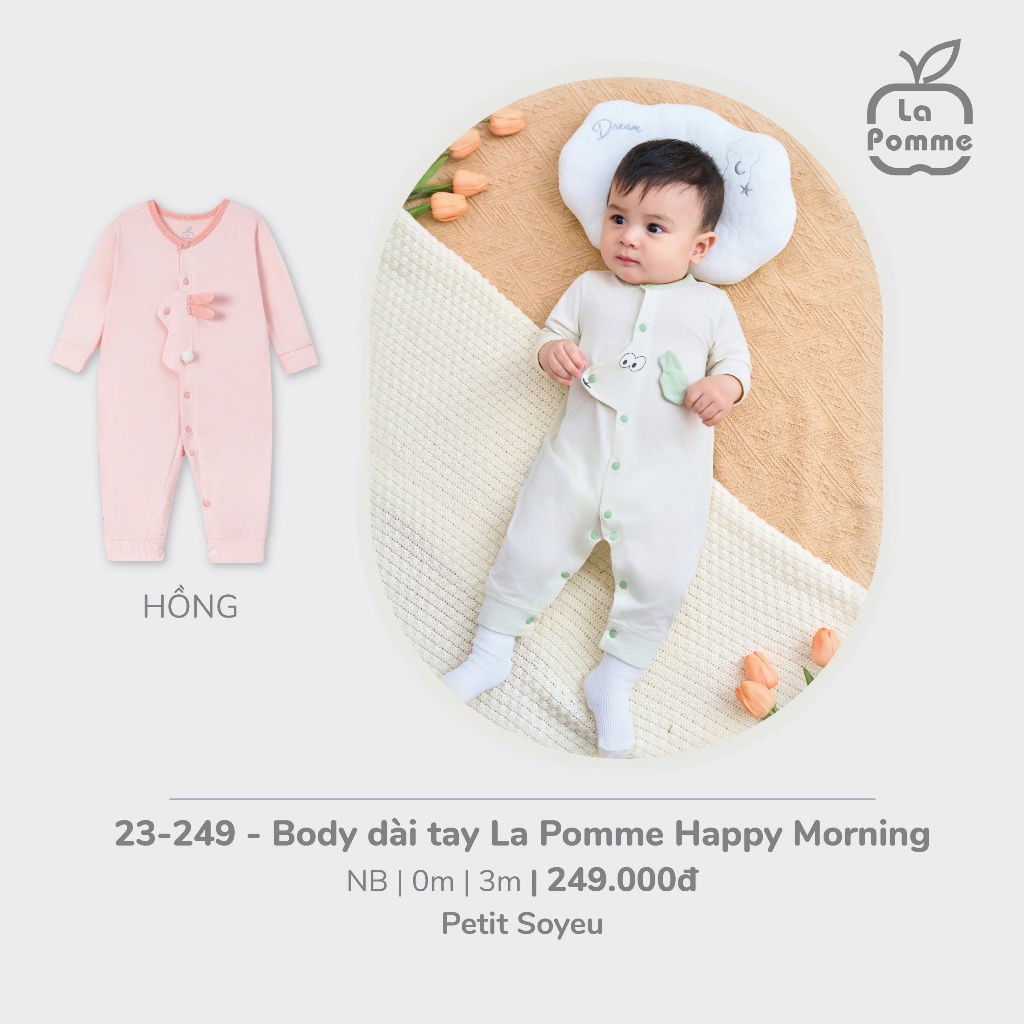 LaPom Body dài tay La Pomme Happy Morning - Đồ sơ sinh cho bé - Đồ sơ sinh bé trai - Baby - Đồ sơ sinh bé gái