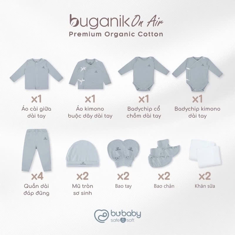 Set quà tặng cao cấp dành cho bé 100% sợi tự nhiên - Kèm hộp quà tặng bubaby - Set quà sơ sinh Bubaby - Gift Set Bubaby