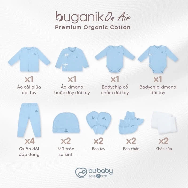 Set quà tặng cao cấp dành cho bé 100% sợi tự nhiên - Kèm hộp quà tặng bubaby - Set quà sơ sinh Bubaby - Gift Set Bubaby