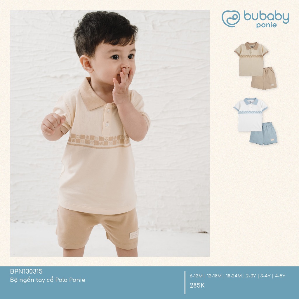 (6M-5Y) Bộ quần áo ngắn tay cổ Polo cho bé chất liệu sợi tre và bông hữu cơ - Quần áo Bu baby Ponie BPN130308