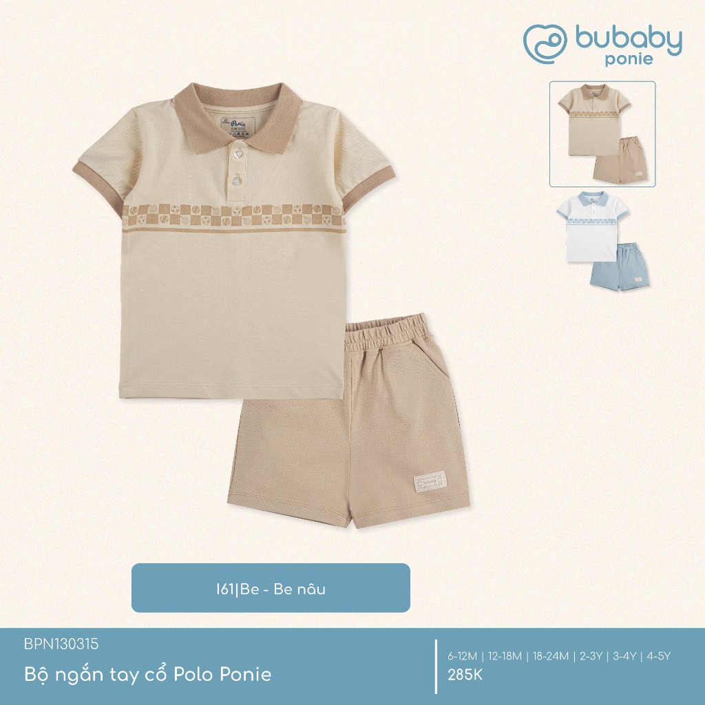 (6M-5Y) Bộ quần áo ngắn tay cổ Polo cho bé chất liệu sợi tre và bông hữu cơ - Quần áo Bu baby Ponie BPN130308