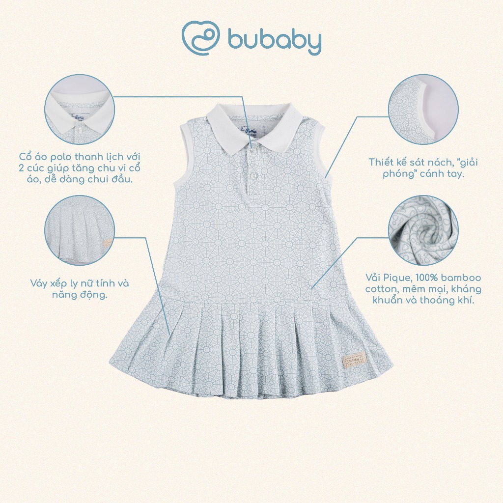 (1Y-5Y) Váy ngắn tay bèo gấu, váy liền sát nách cổ Polo BU Baby Ponie BPN53BG00 BPN540300 | Váy Bubaby chính hãng