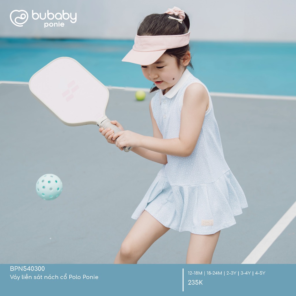 (1Y-5Y) Váy ngắn tay bèo gấu, váy liền sát nách cổ Polo BU Baby Ponie BPN53BG00 BPN540300 | Váy Bubaby chính hãng