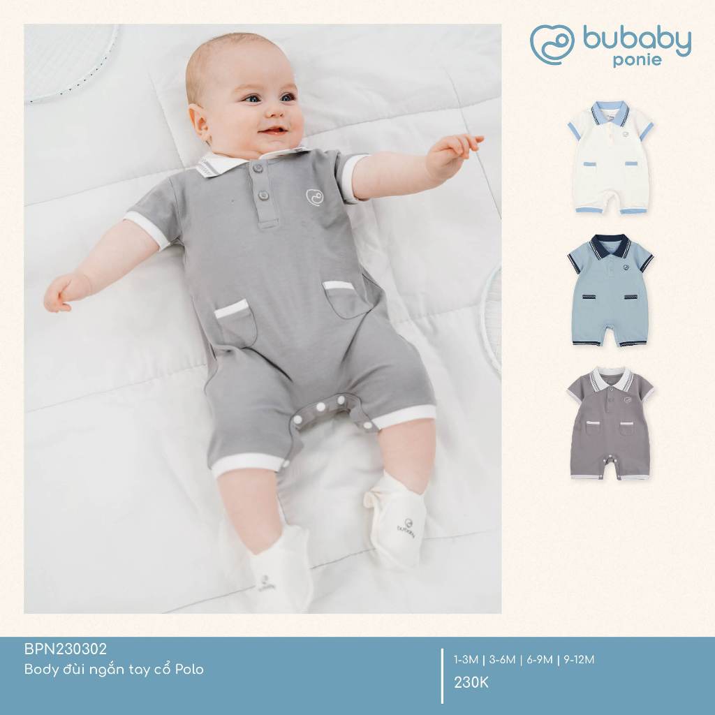 (1M-12M) Body đùi ngắn tay cổ Polo cho bé Bubaby Ponie - BPN230302 | Quần áo BU Baby chính hãng