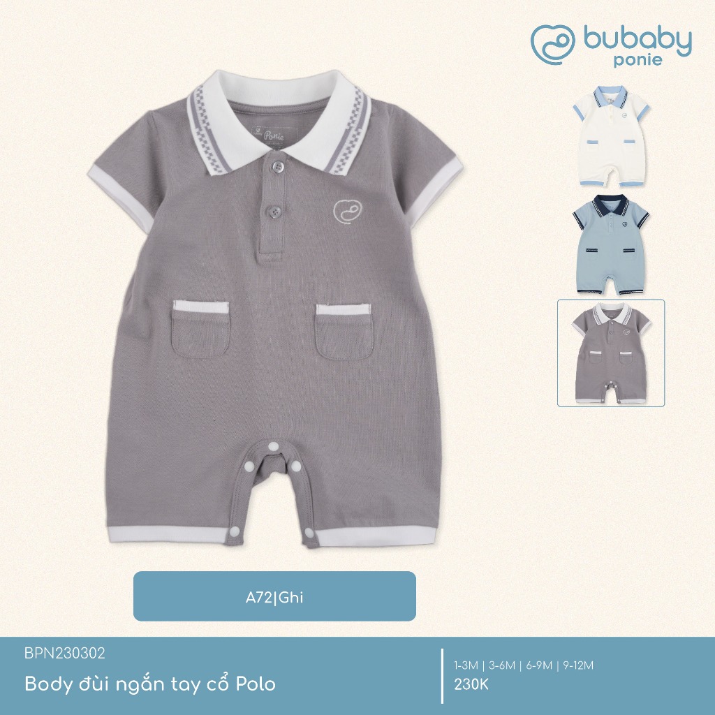 (1M-12M) Body đùi ngắn tay cổ Polo cho bé Bubaby Ponie - BPN230302 | Quần áo BU Baby chính hãng