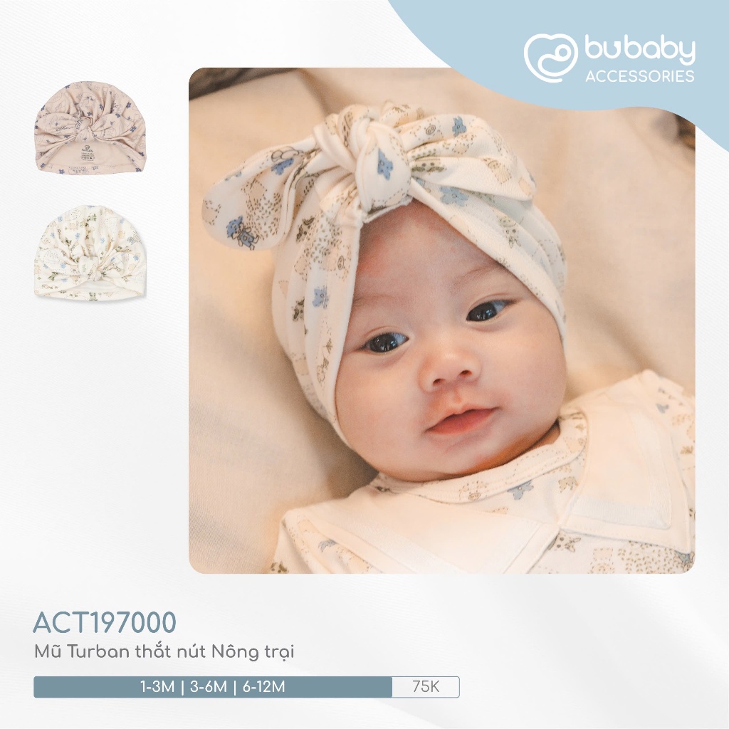 (1-12M) Mũ Turban thắt nút Nông trại ACT197000 cho bé gái từ 1M đến 12M - Phụ kiện BU chính hãng