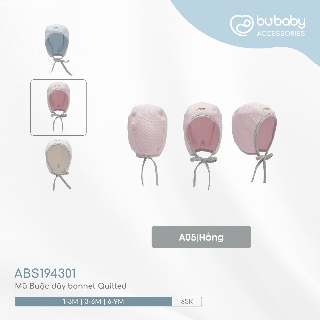 (1-6M) Mũ Buộc dây bonnet Quilted ABS194301 |Quần áo BU chính hãng
