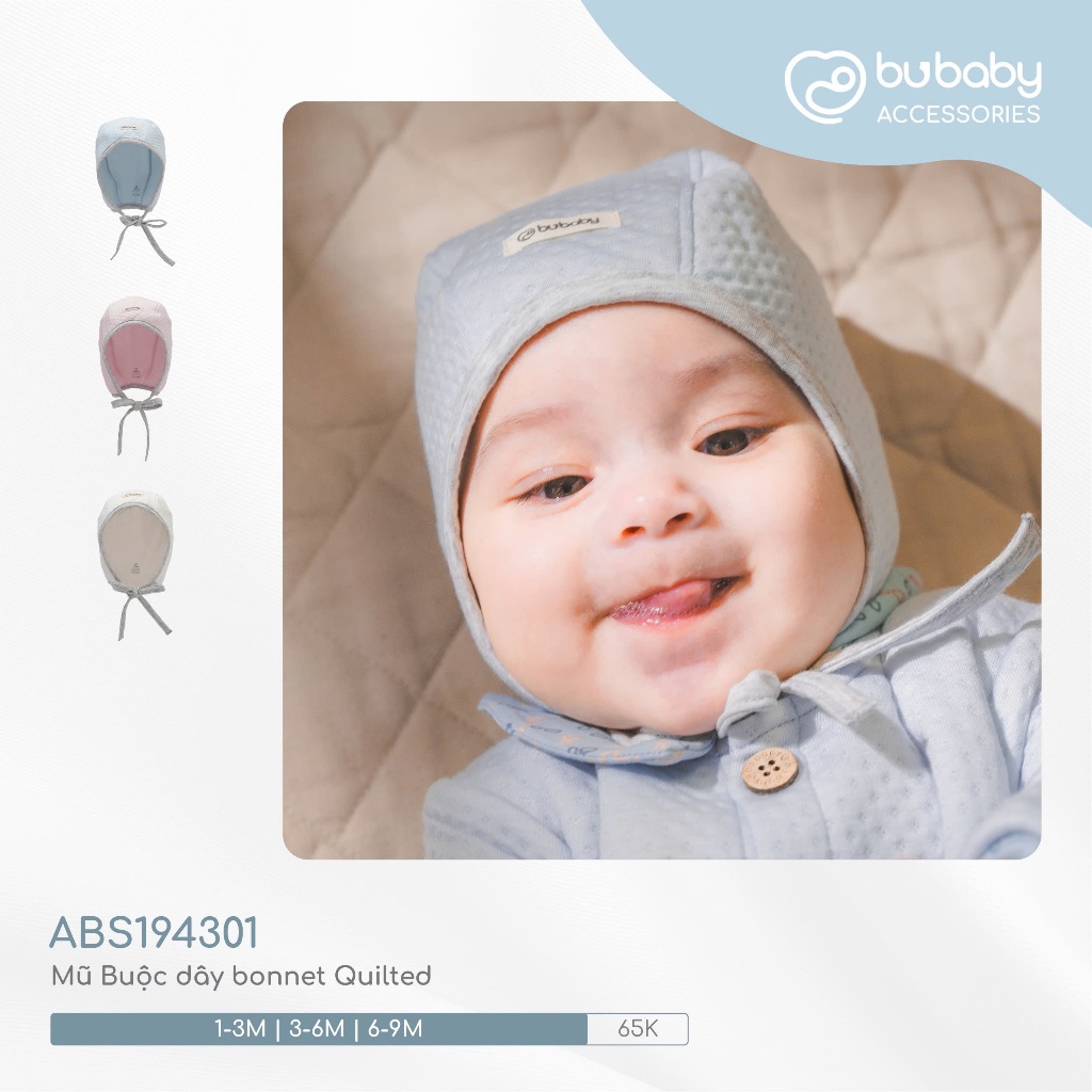 (1-6M) Mũ Buộc dây bonnet Quilted ABS194301 |Quần áo BU chính hãng