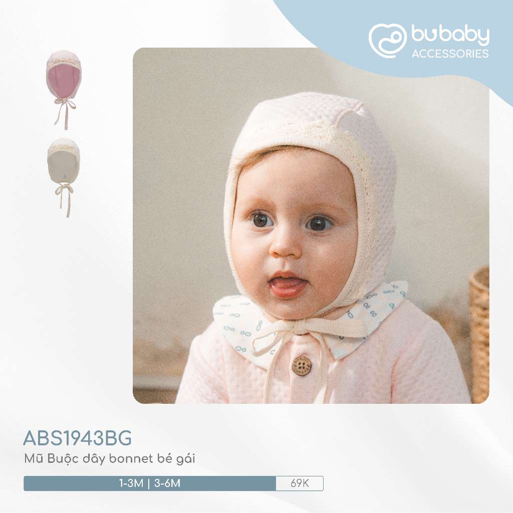 (1-6M) Mũ Buộc dây bonnet Quilted ABS194301 |Quần áo BU chính hãng