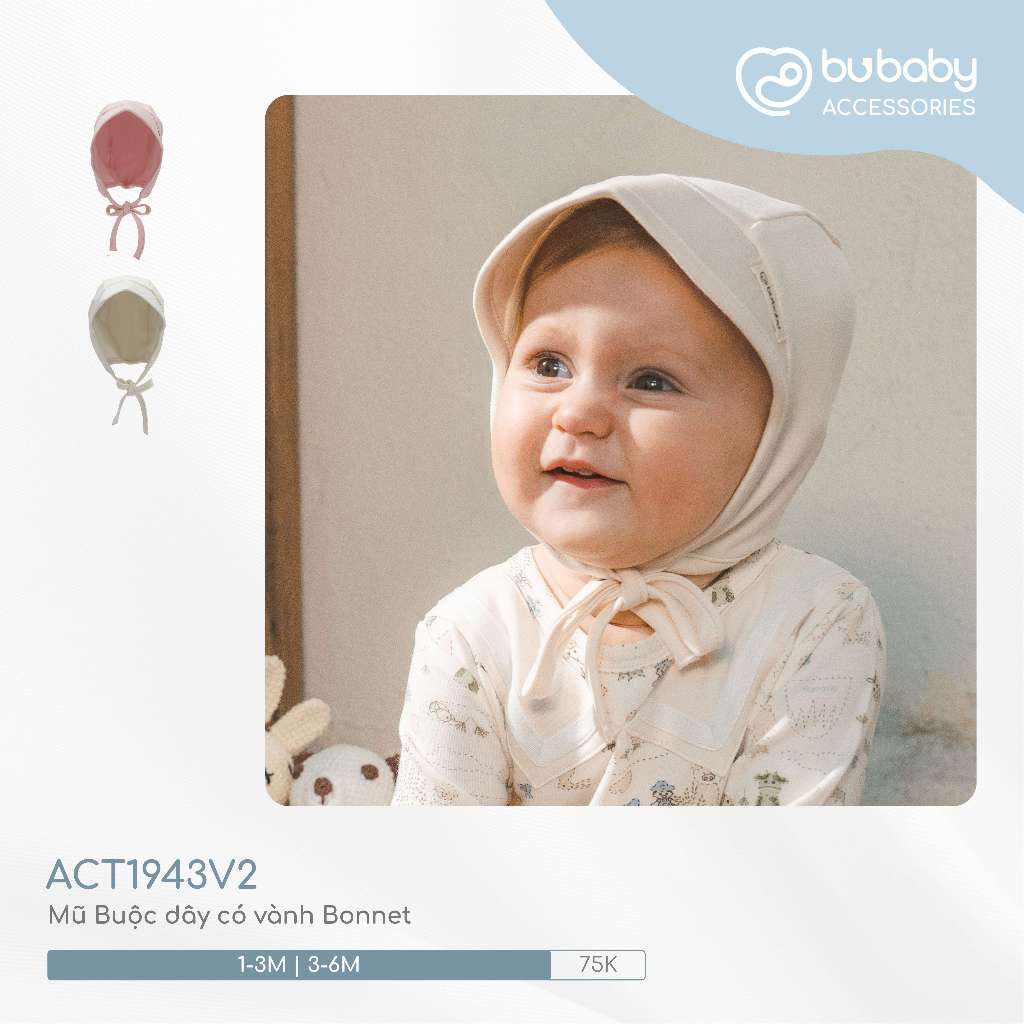 Mũ buộc dây Bonnet Mimo sơ sinh dành cho bé trai, bé gái dễ thương - BU ABC194301 | Phụ kiện BuBaby chính hãng