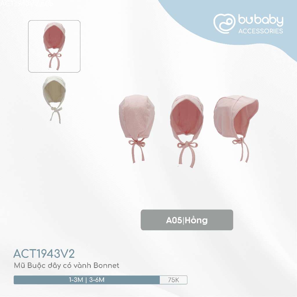 Mũ buộc dây Bonnet Mimo sơ sinh dành cho bé trai, bé gái dễ thương - BU ABC194301 | Phụ kiện BuBaby chính hãng