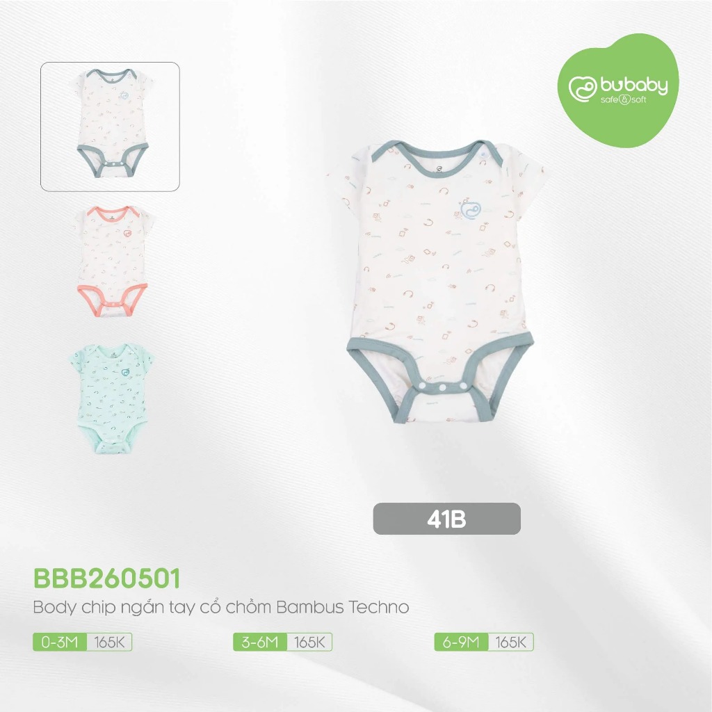 (0M-6M) Body chip ngắn tay cổ chồm Bu Baby - Bambus BBB260501