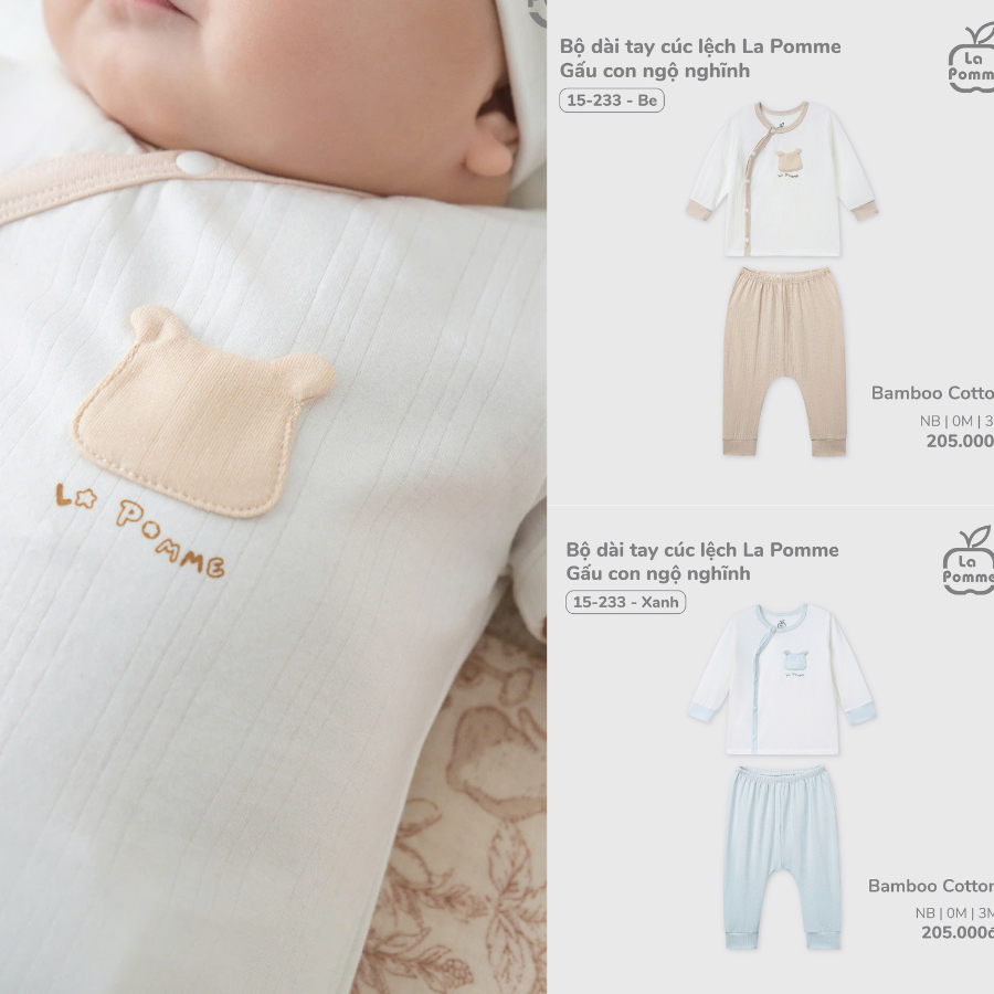 LaPom Bộ Dài Tay Cúc Lệch La Pomme Gấu Con Ngộ Nghĩnh - Đồ sơ sinh cho bé - Đồ sơ sinh bé trai bé gái