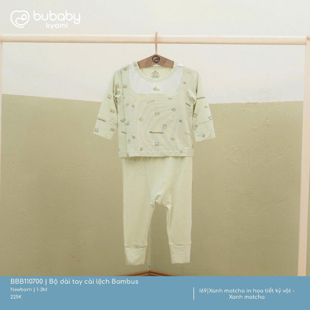 (NB-3M) Bộ dài tay cài lệch Bambus in họa tiết kỷ vật - BBB110700 | Quần áo BU Baby chính hãng