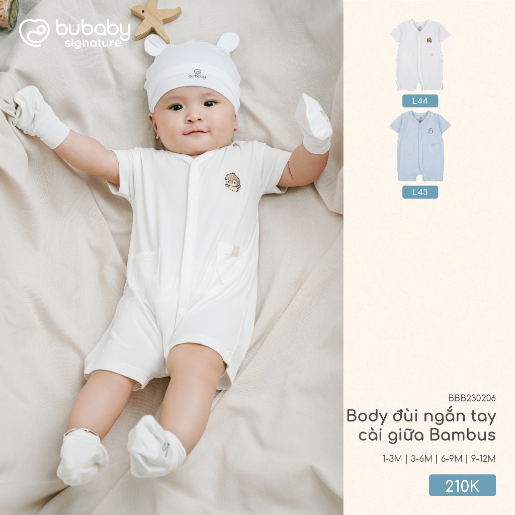 (1M-12M) Body đùi ngắn tay cài chéo, cài giữa Bambus bé trai bé gái BBB230803 BBB230205 BBB230206 | Quần áo chính hãng