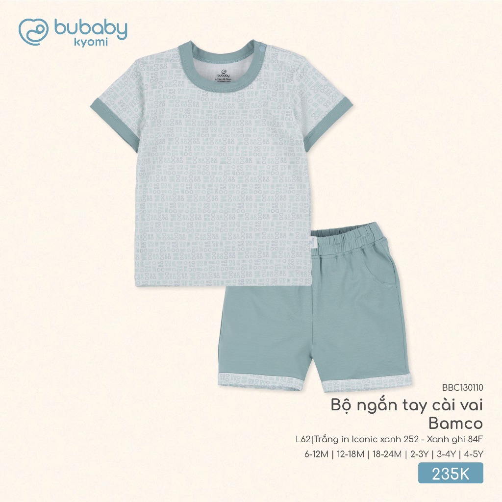 (6M-5Y) Bộ ngắn tay cài vai Bubaby Bamco Cho Bé trai Bé gái - BBC130112 BBC130109 | Quần áo BU Baby chính hãng