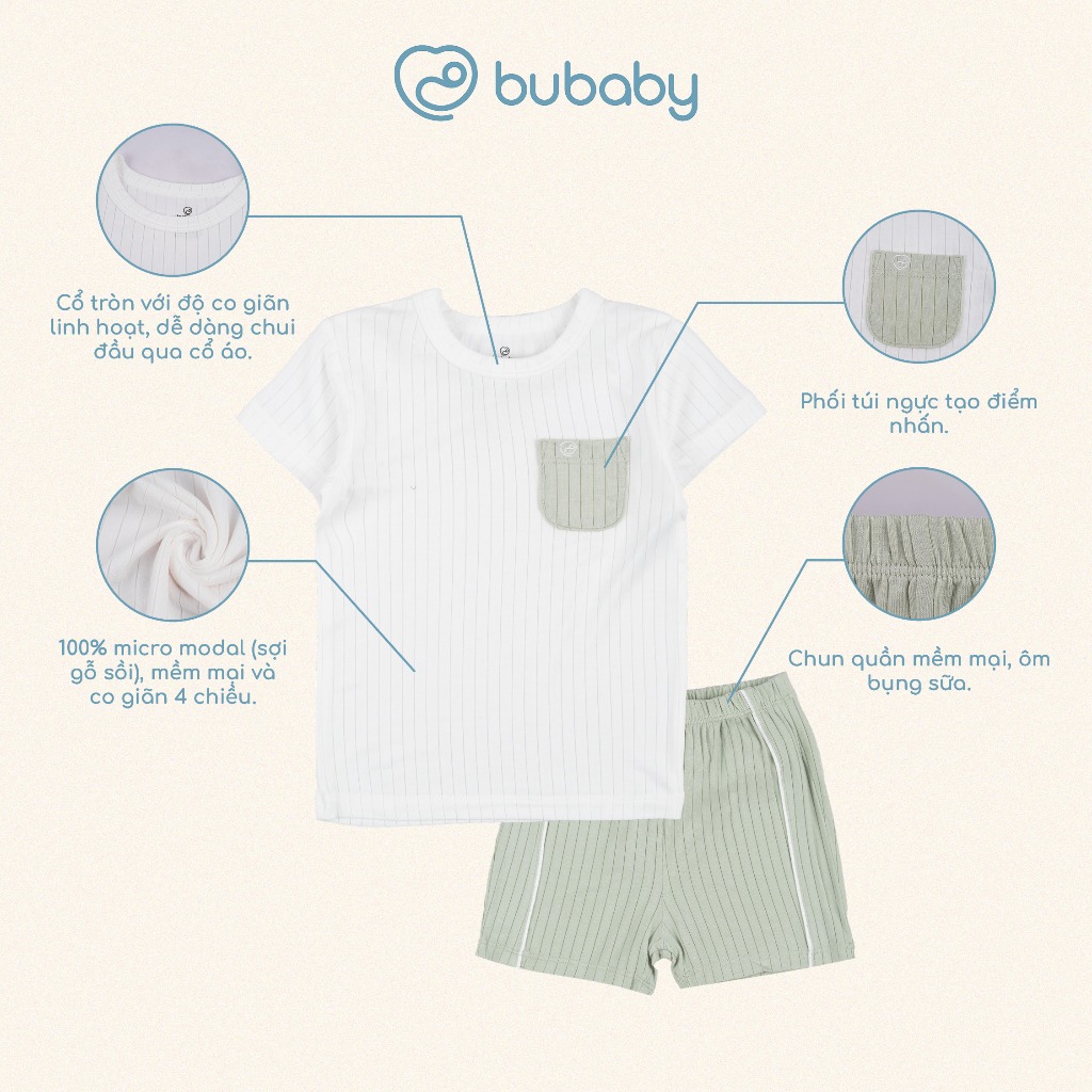 (6M-5Y) Bộ ngắn tay raglan cổ tròn BU Baby Molist - BMD130400 BMD1304TN | Quần áo Bubaby Chính hãng