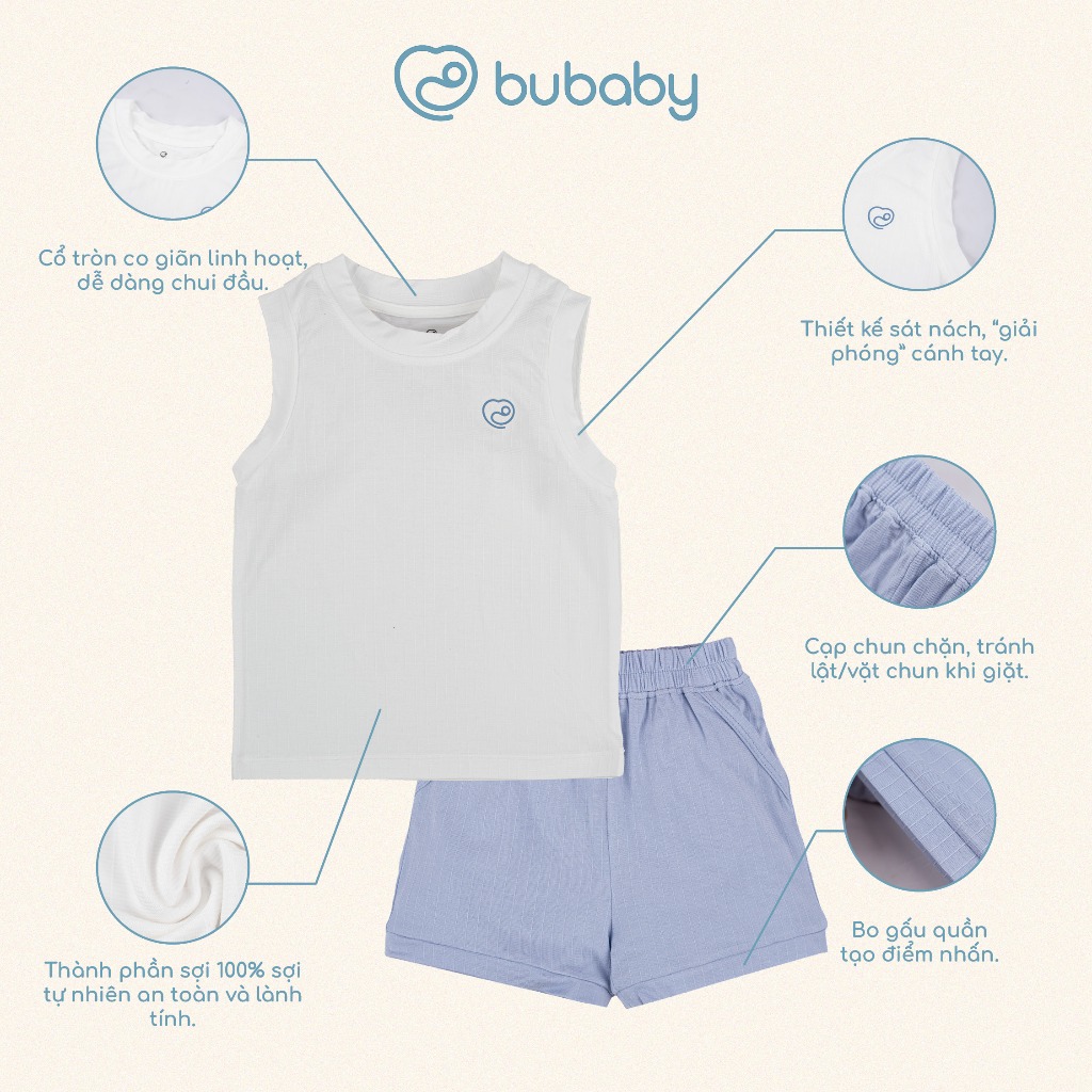 (6M-5Y) Bộ sát nách cổ tròn Bubaby cho bé trai bé gái Siro BSR140402 BSR140403 | Quần áo BU Baby chính hãng