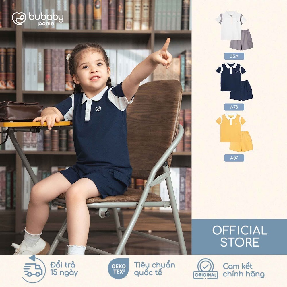 (6M-5Y) Bộ quần áo ngắn tay cổ Polo cho bé chất liệu sợi tre và bông hữu cơ - Quần áo Bu baby Ponie BPN130308