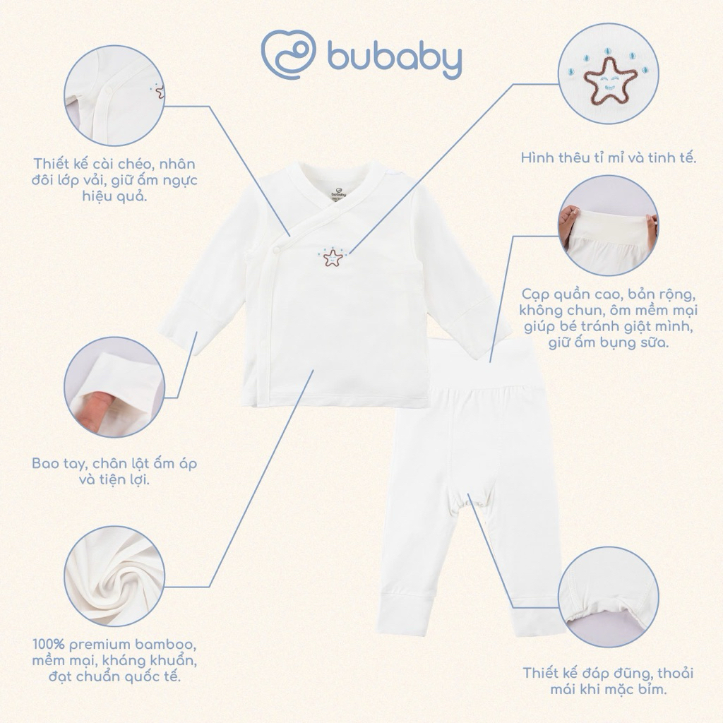 BU Baby (NB-3M) Bộ dài tay cài chéo BU Bambus BBB110812 | Quần áo chính hãng