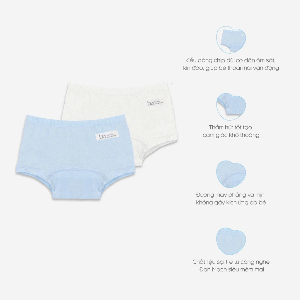 BU Baby (1Y-5Y) Set 2 Quần Chip Đùi Bé Gái Bu baby Vải Bamboo Mềm Mịn - Quần chip bubaby