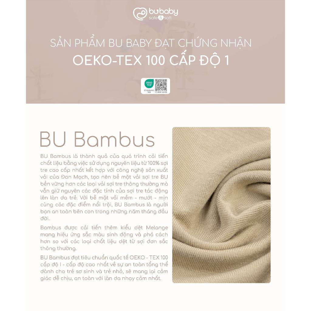 (0-12M) Bộ quần áo ngắn tay cài giữa phối đáp cổ mềm mát vải sợi tre - BB130234 | BU Baby chính hãng