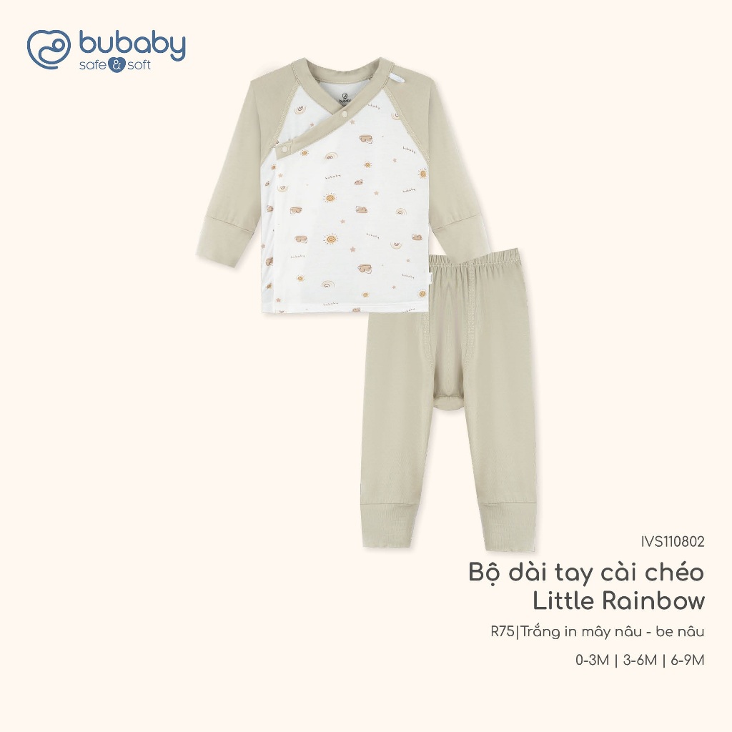 BU Baby (0-6M) Bộ dài tay cài chéo Bubaby Siro Viscose I VS110800 | Quần áo  Chính hãng
