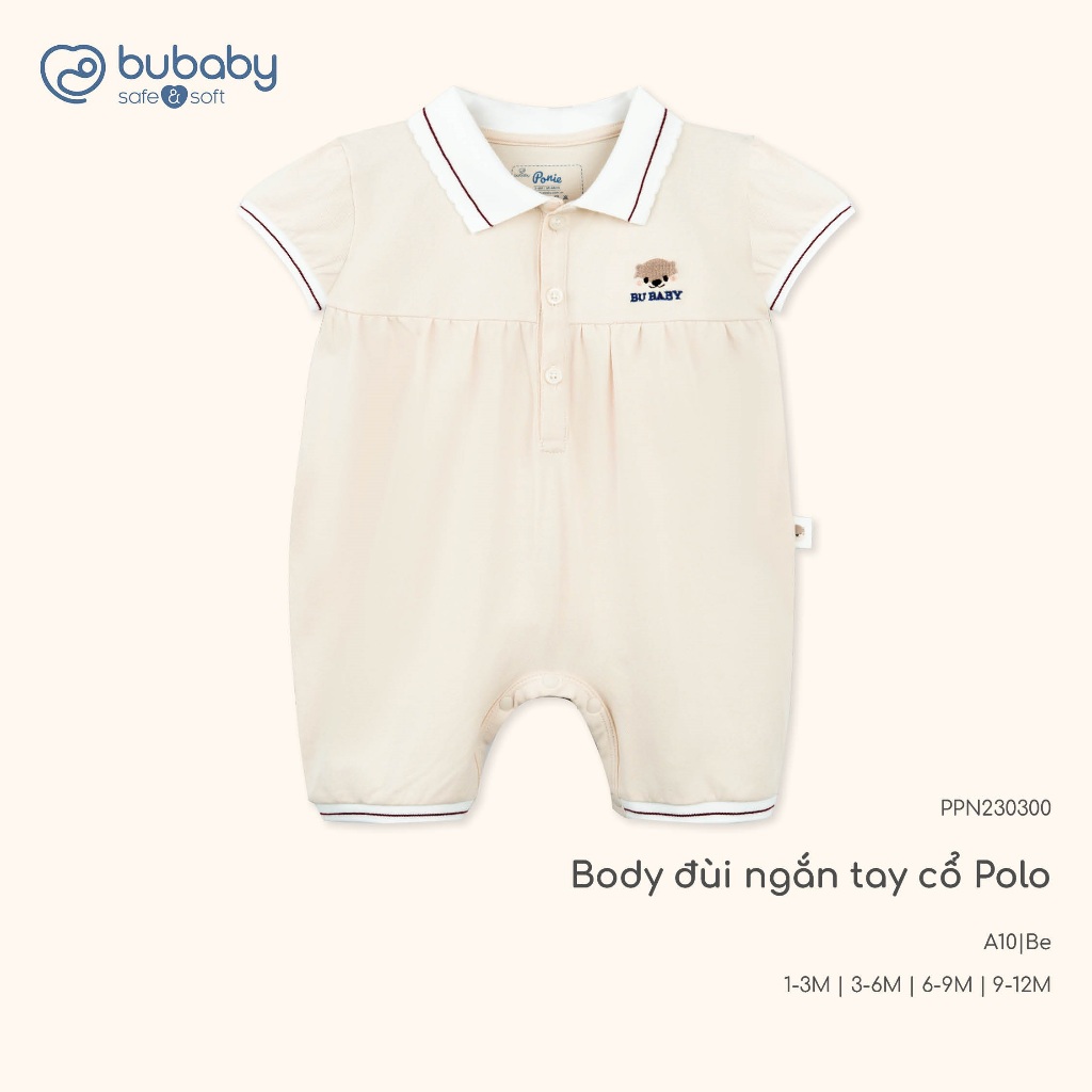 (1M-12M) Body đùi ngắn tay cổ Polo cho bé Bubaby Ponie - BPN230302 | Quần áo BU Baby chính hãng