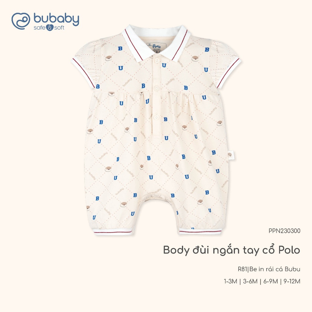 (1M-12M) Body đùi ngắn tay cổ Polo cho bé Bubaby Ponie - BPN230302 | Quần áo BU Baby chính hãng