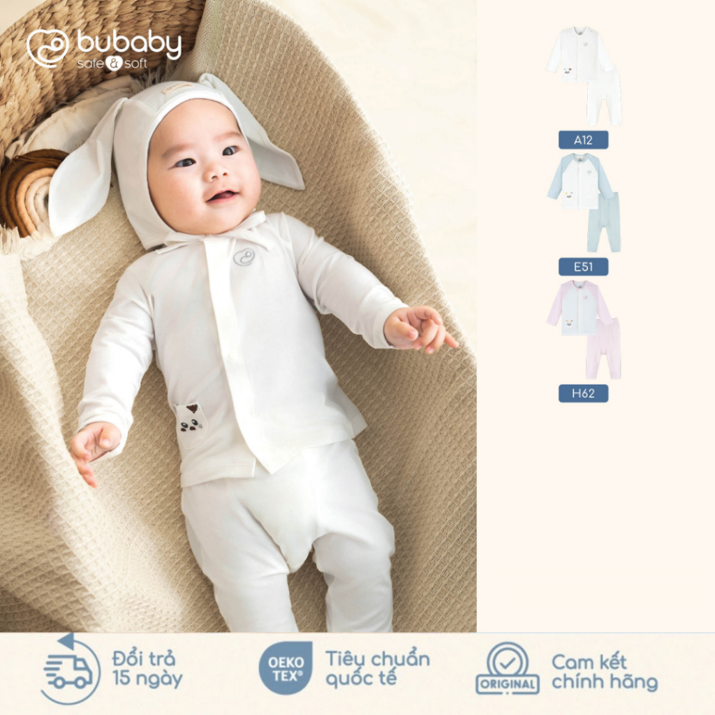 BU Baby (1M-12M) Bộ dài tay cài giữa thoáng mát cho bé Bubaby Bambus IBB110200 | Quần áo chính hãng