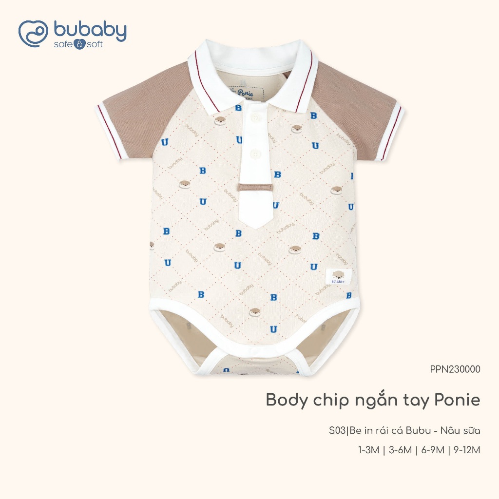 (3M-12M) Bodychip ngắn tay cổ Polo cho bé trai bé gái Bubaby Ponie - BPN230303 | Body BU Baby chính hãng