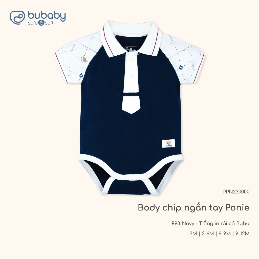 (3M-12M) Bodychip ngắn tay cổ Polo cho bé trai bé gái Bubaby Ponie - BPN230303 | Body BU Baby chính hãng