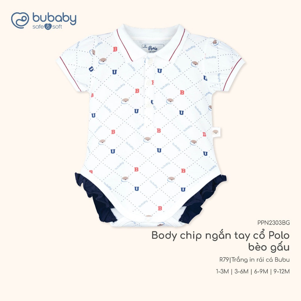 (3M-12M) Bodychip ngắn tay cổ Polo cho bé trai bé gái Bubaby Ponie - BPN230303 | Body BU Baby chính hãng