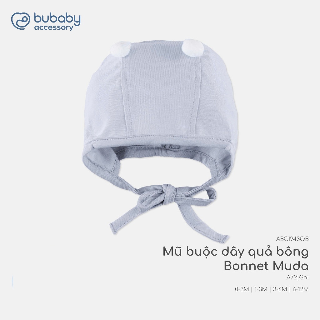 BU Baby (0-12M) Mũ Buộc dây Quả bông ABC1943QB Muda cho bé trai, bé gái  sơ sinh - Bamco  - Mũ bu baby - Mũ Bu sơ sinh