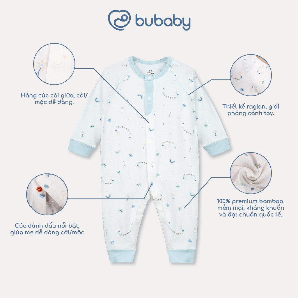 (NB-3M) Body dài tay cài chéo tai thỏ cho bé trai BU Baby Bambus - BBB210821 BBB210209 | Quần áo Bubaby chính hãng