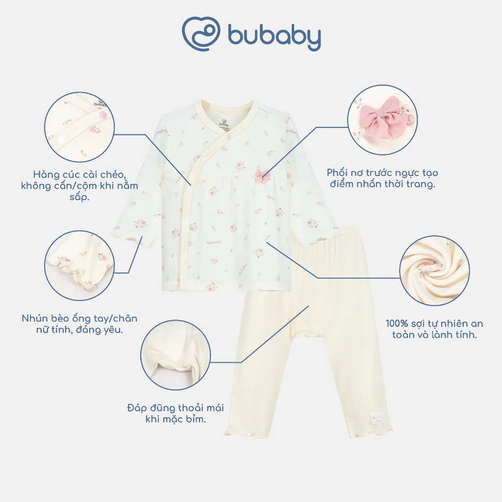 (NB-6M) Bộ sơ sinh dài tay cài chéo cho bé gái mềm mại kháng khuẩn Bubaby Viscose SVS1108BG