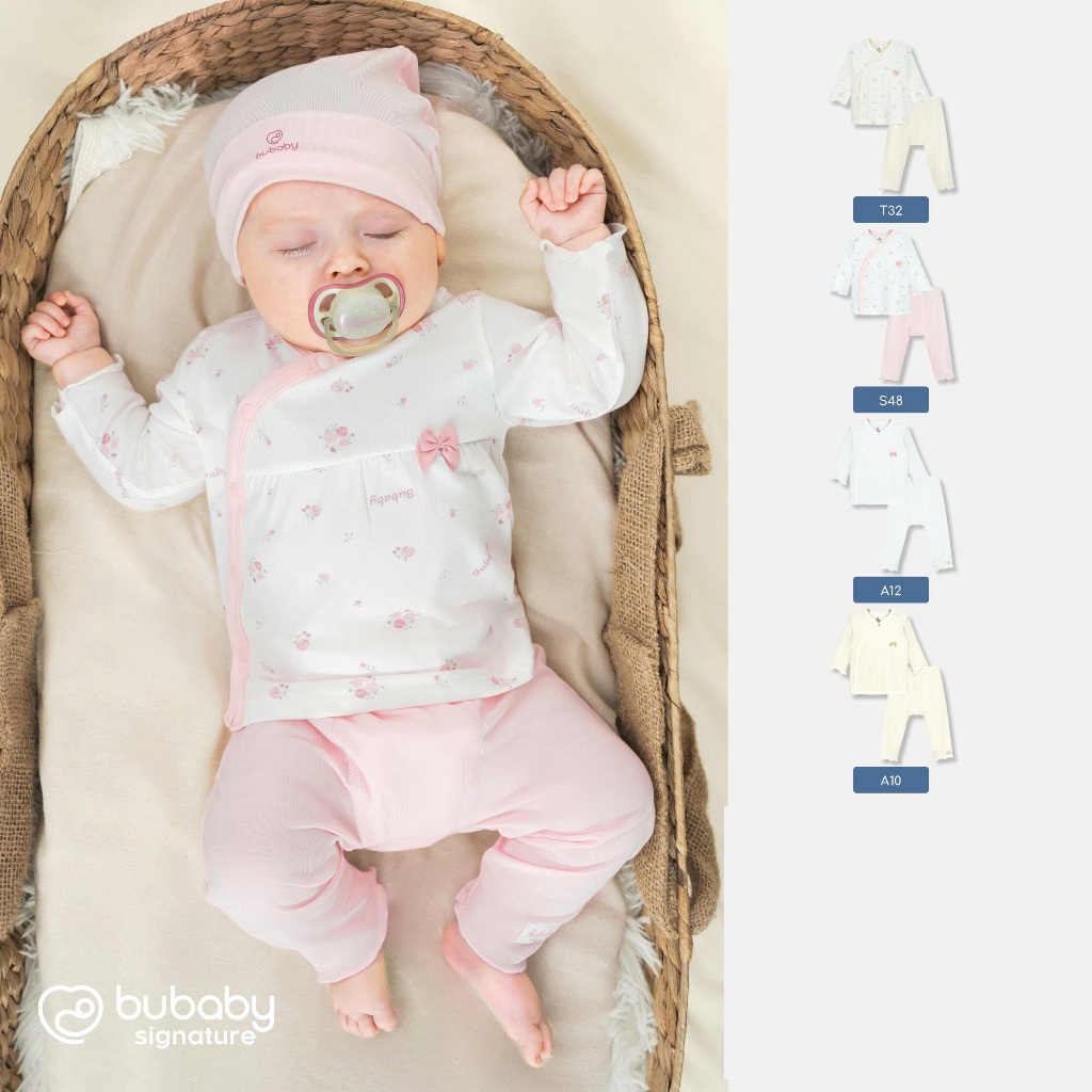 (NB-6M) Bộ sơ sinh dài tay cài chéo cho bé gái mềm mại kháng khuẩn Bubaby Viscose SVS1108BG