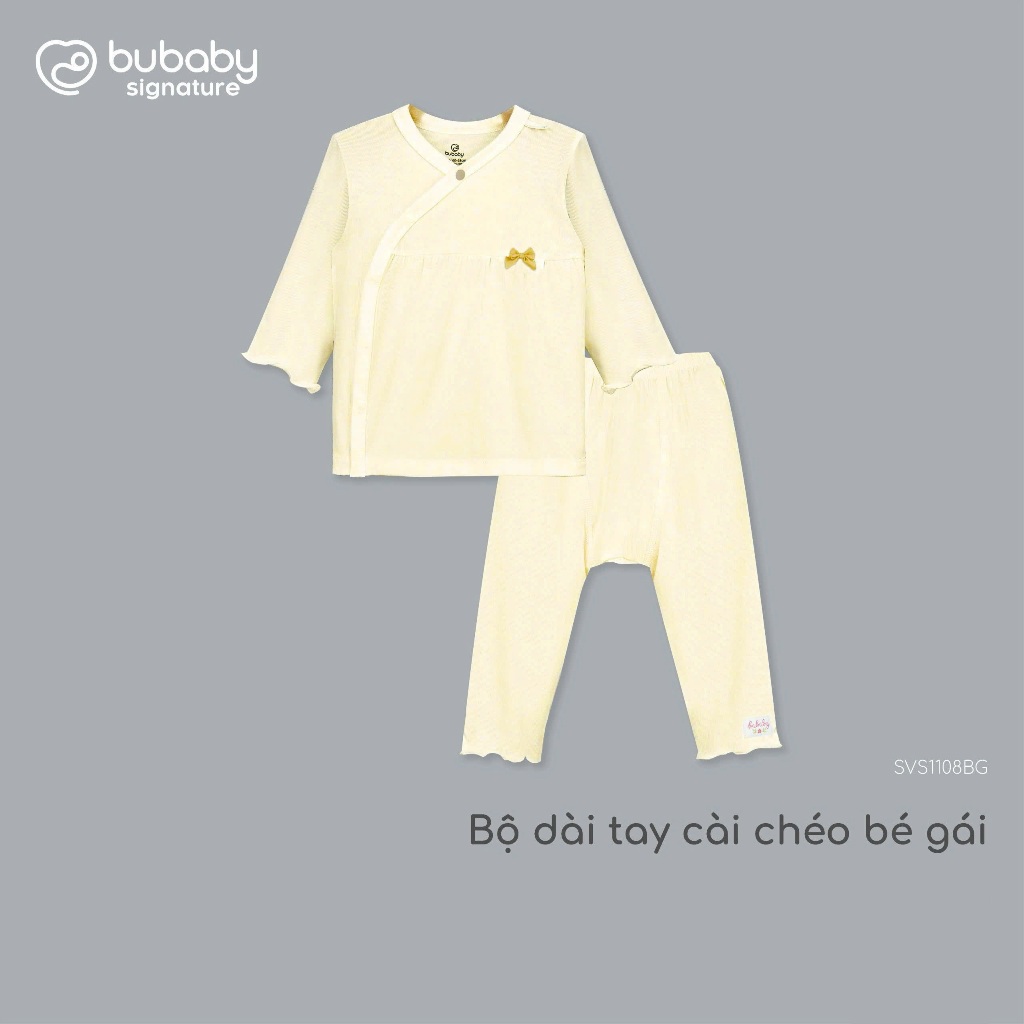 (NB-6M) Bộ sơ sinh dài tay cài chéo cho bé gái mềm mại kháng khuẩn Bubaby Viscose SVS1108BG