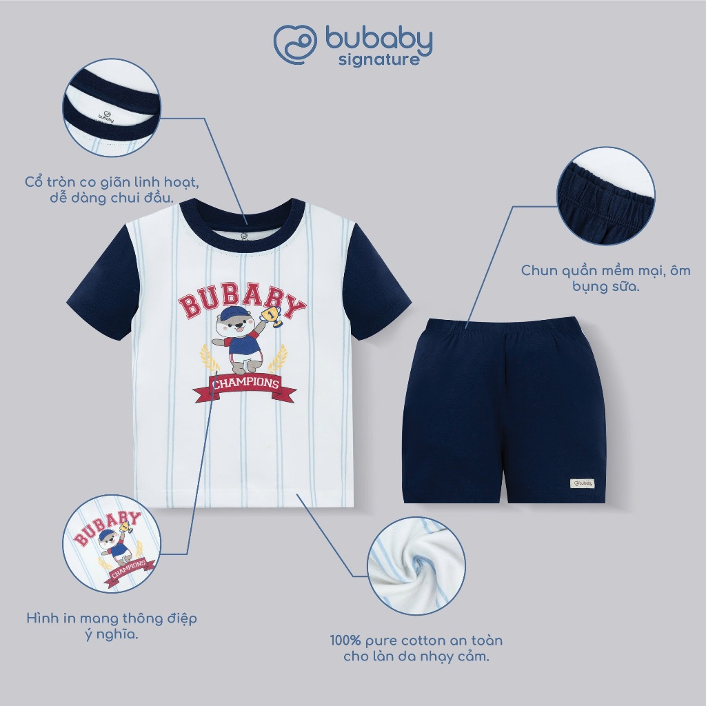 (6M-5Y) Bộ quần áo ngắn tay cổ tròn thoáng mát mềm mịn mặc hè bé trai bé gái Bubaby Viscose IVS1304