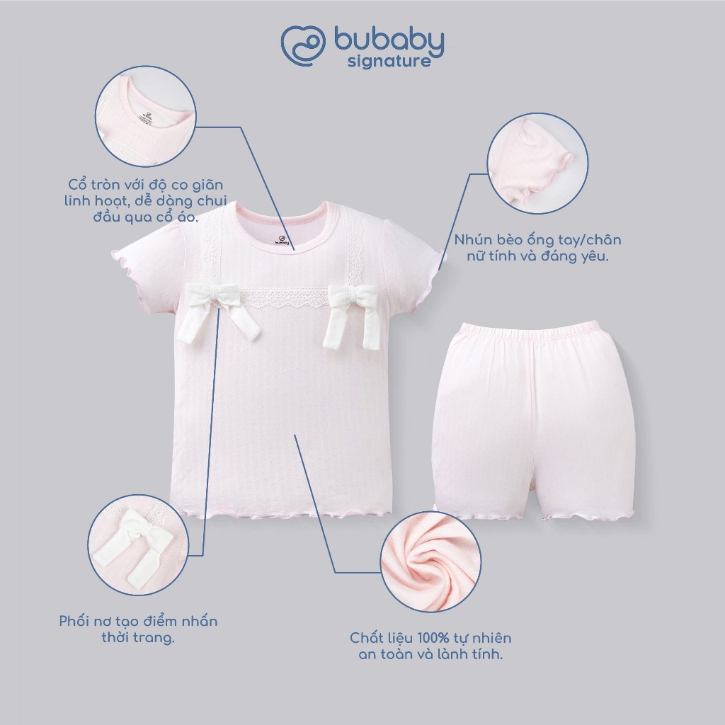 (6M-5Y) Bộ quần áo ngắn tay cổ tròn thoáng mát mềm mịn mặc hè bé trai bé gái Bubaby Viscose IVS1304