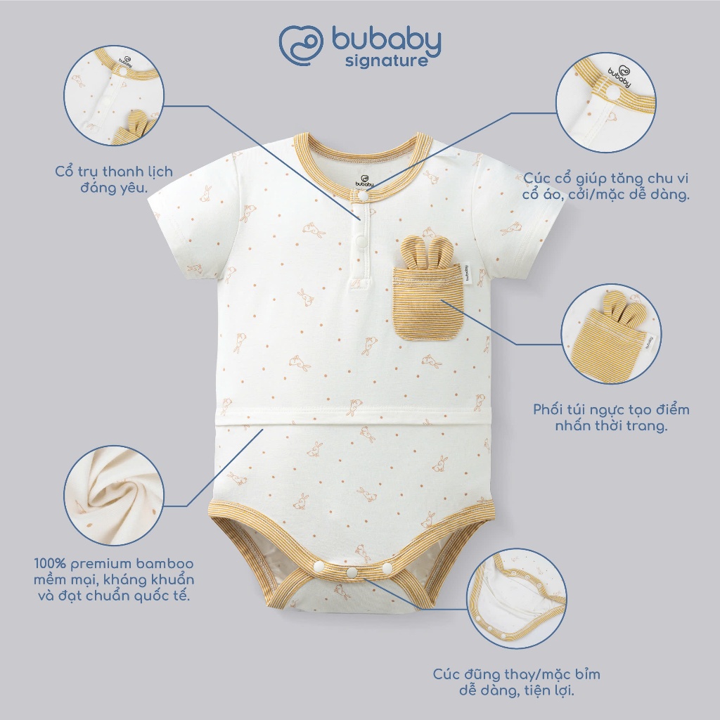 (1M-12M) Body chip ngắn tay raglan cổ trụ Bubaby Bambus - BBB230301 | Quần áo BU Baby chính hãng